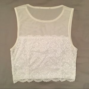Sheer white lacey crop blouse